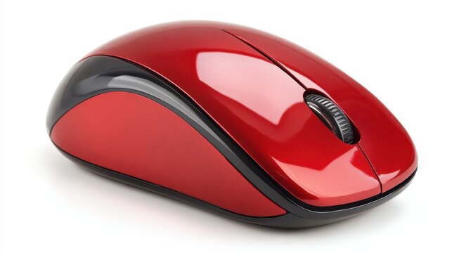 premium Glossy red wireless computer mouse isolated on white background background