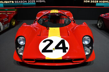 Fototapeta premium Scarperia, Italy - October 24th 2025: Ferrari 330 P4 on display on display during Ferrari World Finals 2025 at Mugello Circuit in Italy.