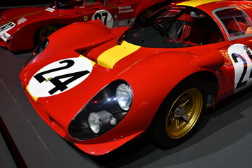 Fototapeta premium Scarperia, Italy - October 24th 2025: Ferrari 330 P4 on display on display during Ferrari World Finals 2025 at Mugello Circuit in Italy.