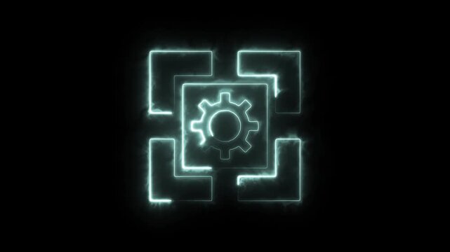 Cybernetic core activation a futuristic energy matrix with glowing gears and neon lines