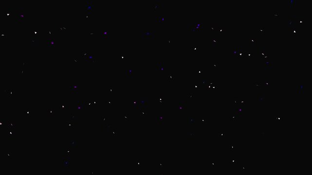 Colorful confetti falling down slowly over black background with dynamic motion abstract festive celebration party