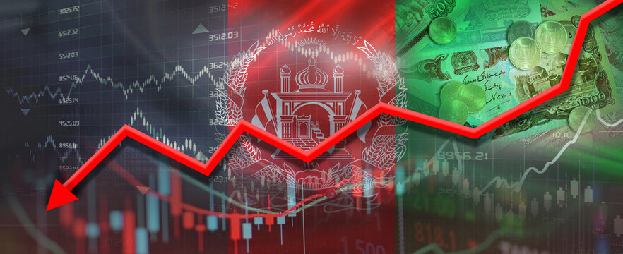 Afghan financial crisis on economic graph. Financial fall of Afghanistan on economy market