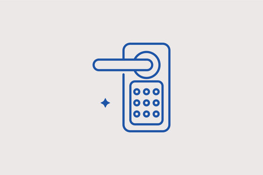 Electronic smart lock handle with a digital keypad for keyless entry. Sleek Vector Illustration and line icon is perfect for modern security systems and hospitality technology.