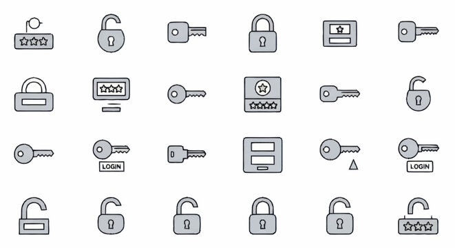 Collection of security icons including locks and keys.