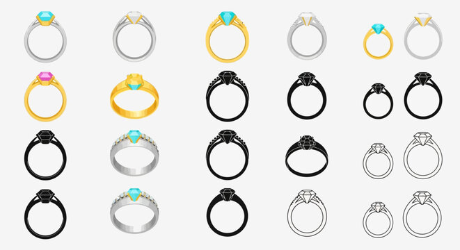Diverse collection of exquisite diamond and gemstone engagement rings, showcasing various precious metals and cuts, perfect for symbolizing commitment and love