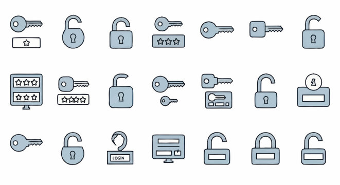 Collection of security icons including locks and keys.