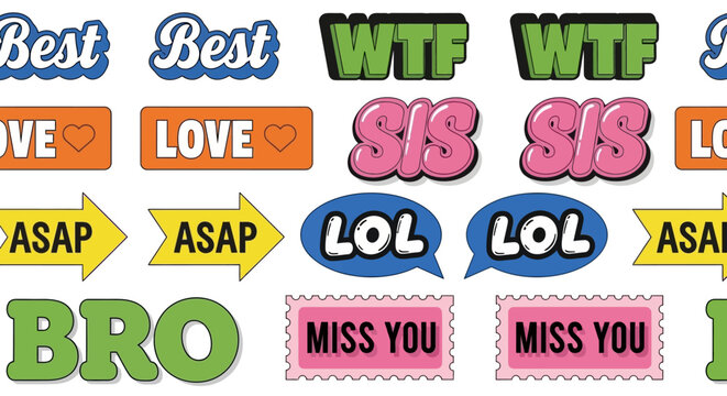 Colorful stickers with various emotive expressions arranged on a surface