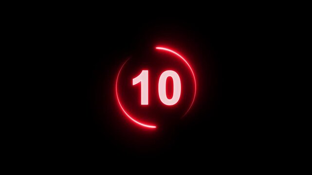 10 seconds countdown timer animation, 10-0 counting down seconds neon number Motion Graphic 4k animation video.