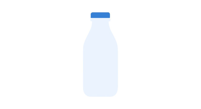 Minimalist graphic depiction of a milk bottle with a blue cap on a pristine white backdrop