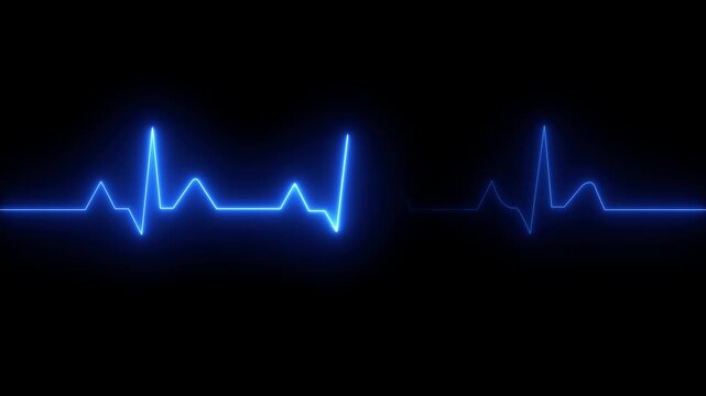 ECG monitor beating heart with a neon electrocardiogram overlay, featuring dynamic HUD elements and a gradient background.Abstract neon heartbeat signal icon animation black background .