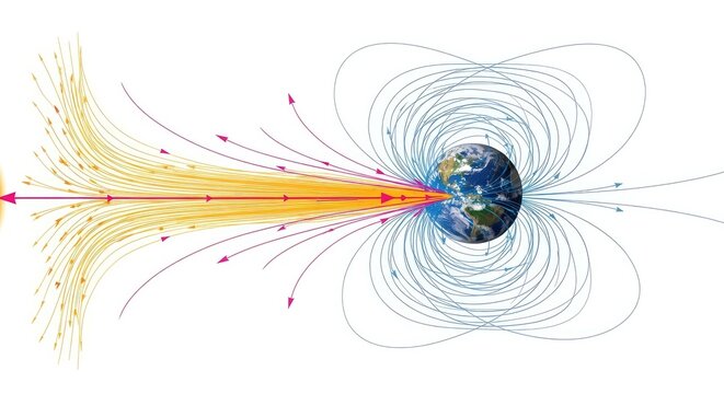 Earth Magnetic Field Solar Wind Interaction 3d Visualization With Charged Particles Flow.jpg