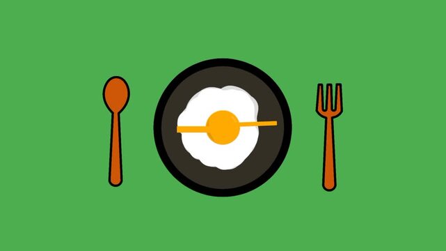 Breakfast time concept with egg on plate with clock hand and cutlery symbols