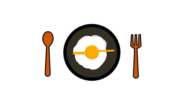 Breakfast time concept with egg on plate with clock hand and cutlery symbols
