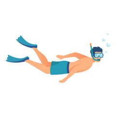 Snorkeling Man Floating Underwater with Flippers and Mask Leisure Activity © Aguung