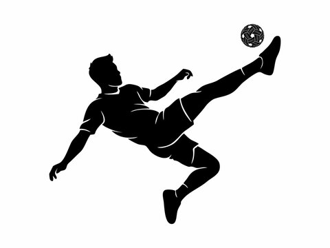 Sepak Takraw Player Performing Acrobat Kick Silhouette Isolated on White Background