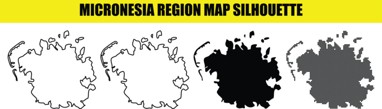 Micronesia region map silhouette bundle with detailed outline and solid versions for professional map development.