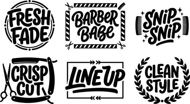 Black and white barber fresh fade crisp cut line up hair styling phrase art