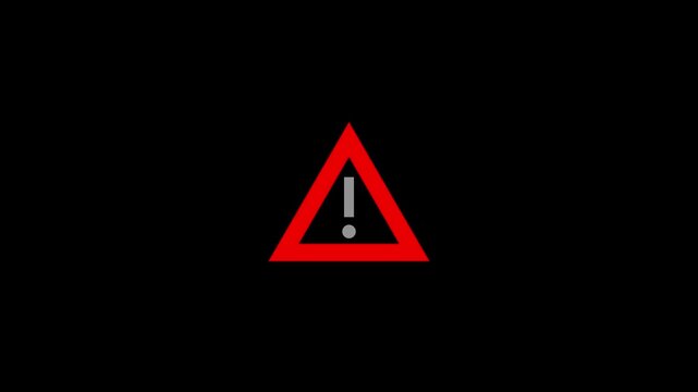 Red warning triangle with exclamation mark animation on black background danger alert symbol