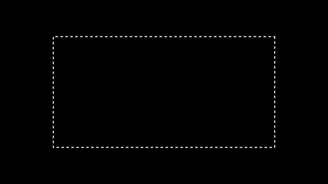 Dotted line rectangle frame animation on white background. Animation of a dotted line path from left to right point. Motion Graphic 4k animation video.