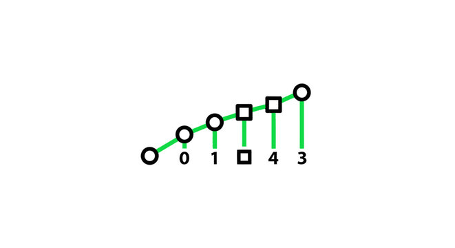 Abstract visual representation of data points and their incremental progression on white background