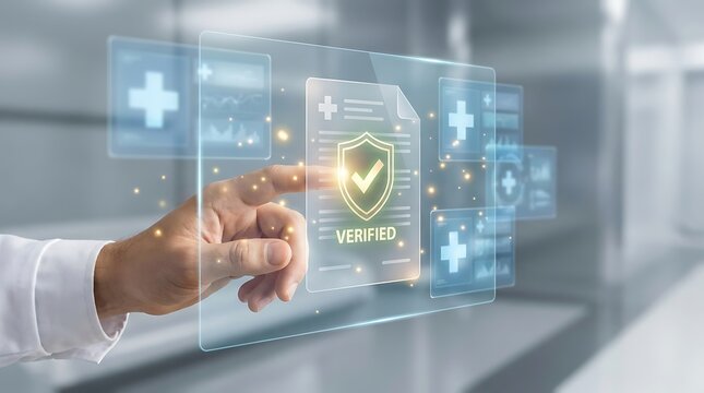 Konsep Verifikasi Medis Digital dengan Tampilan Holografik dan Jari Dokter