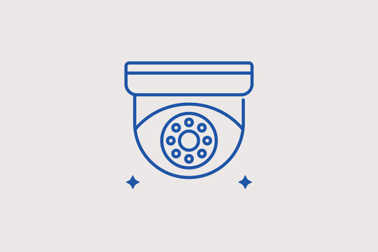 High-definition dome security camera for constant area monitoring. Versatile Vector Illustration and line icon is perfect for surveillance systems and property protection.