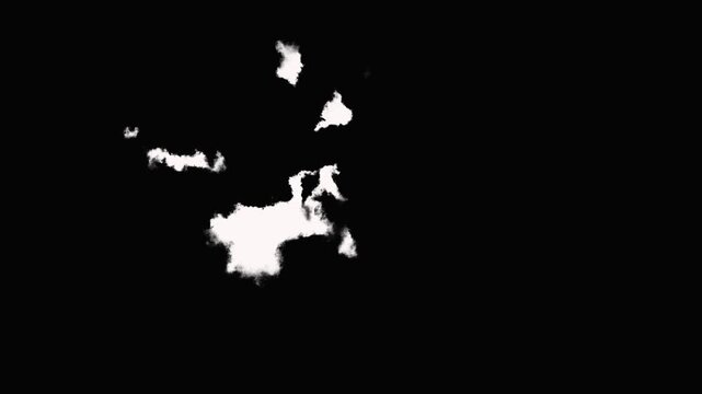 Dynamic abstract white ink clouds slowly dissolving and swirling on black background, ethereal motion, atmospheric video