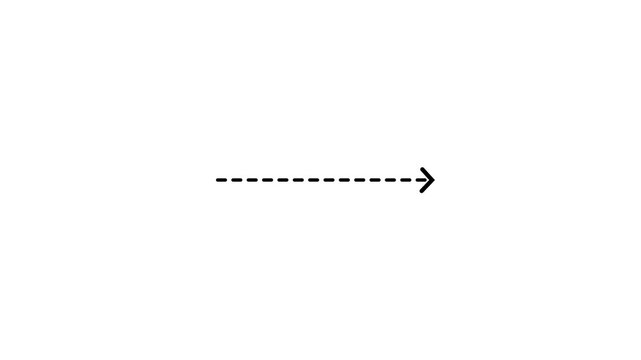 Right arrow direction icon with dotted line animation on Black background. dot arrows icon sign animated with alpha channel.Motion Graphic 4k animation video.
