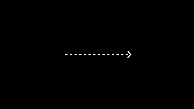 Right arrow direction icon with dotted line animation on Black background. dot arrows icon sign animated with alpha channel.Motion Graphic 4k animation video.