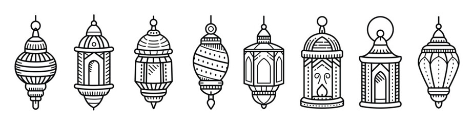 Hand drawn doodle vector set of Ramadan lanterns famous for Islamic decoration for creative islamic holiday greeting cards art, vector illustration. © Farhana