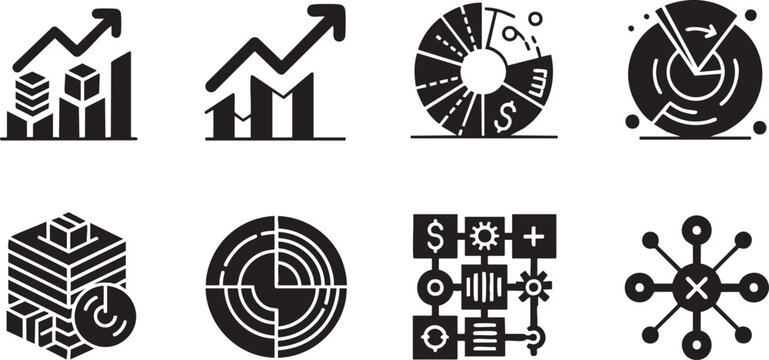 Business data analytics and financial growth infographic icon set