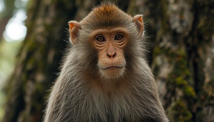 Obraz premium Monkey, primate, wildlife, animal, forest, tree, brown, furry, mammal, close-up