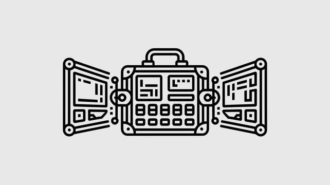 Geometric briefcase workstation metamorphosis icon - for portable tech illustration