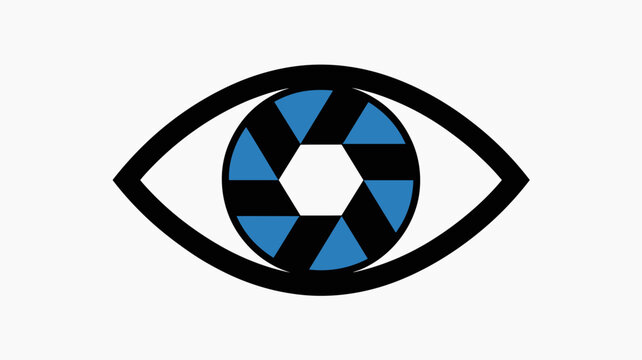 Flat vector eye with mechanical shutter blades - for surveillance illustration