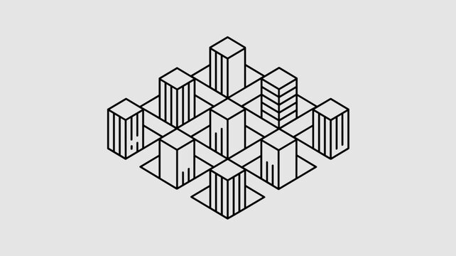 Minimalist city block icon in isometric view - for architecture design