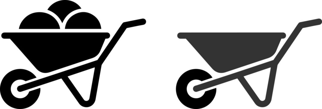 Two wheelbarrows with different loads for construction or gardening tasks.