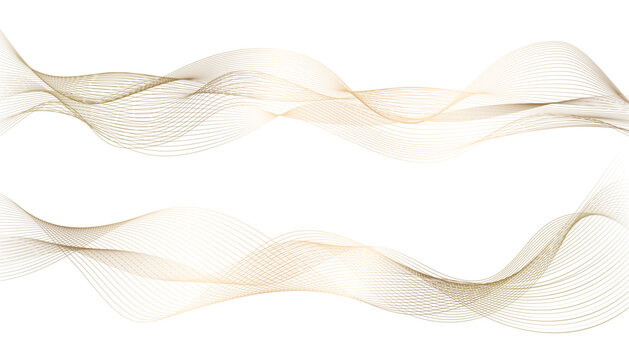 Golden wavy transparent lines on white background, soft shimmering gradient texture, flowing gold thread abstract vector, elegant minimal luxury backdrop