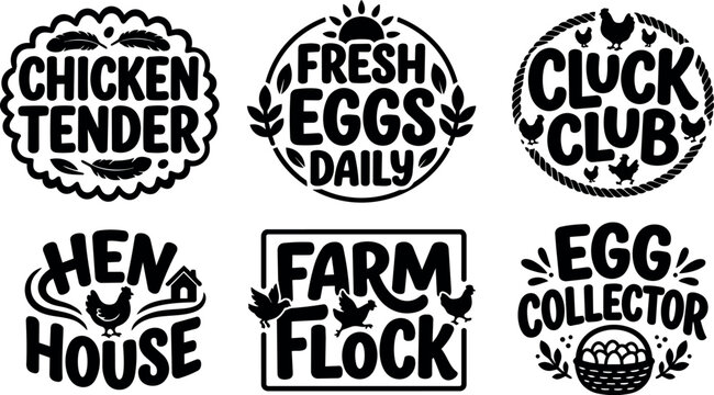 Black and white farm flock cluck club and fresh eggs daily vector art