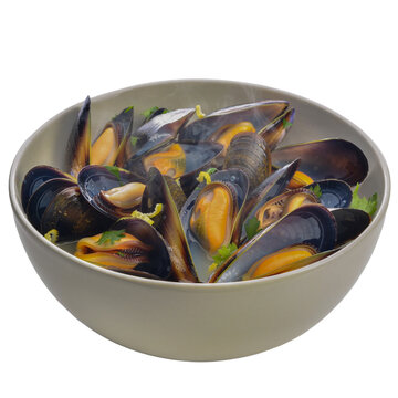 Bowl of Mussels Seafood Isolated Transparent Background PNG