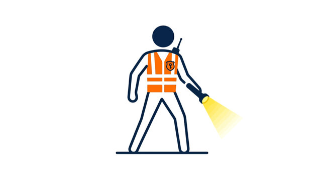 Security Guard with Flashlight and Radio in Safety Vest