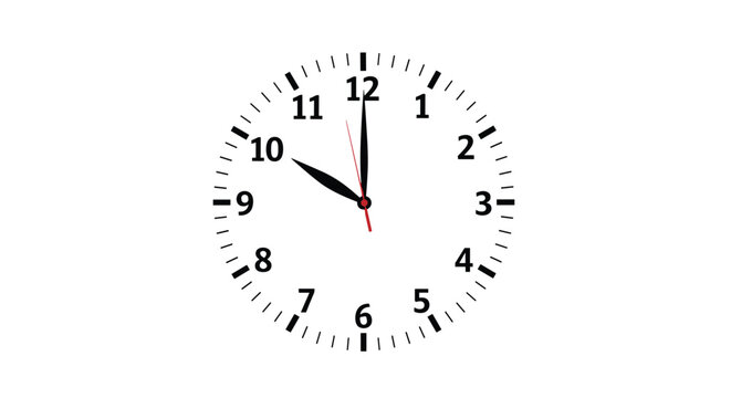 Classic white analog clock face with black numbers and hands showing the time exactly at ten o'clock on a clean white background.