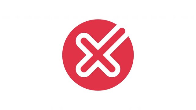 Rounded red cross icon rising from bottom bounce motion smooth modern ui animation on white background Prores Alpha Channel 4K 60fps