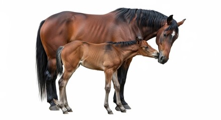 Naklejka premium Equestrian Wildlife Illustration of Mare and Small Foal