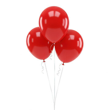 Three vibrant red balloons floating against a white background