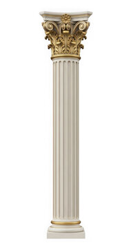Decorative corinthian column capital with fluted shaft as isolated element