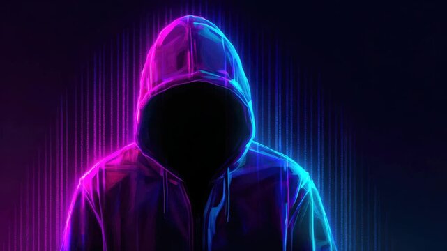 computer hacker in matrix cybercrime concept on binary code web background illustrated animation