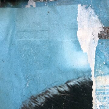 Torn peeling paper collage posters street art background layered ripped billboard advertisements, blue, white