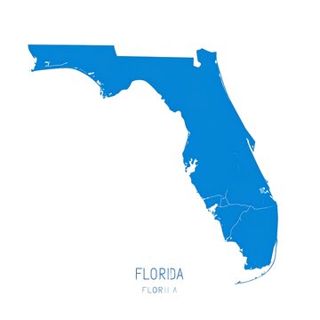 A clean, stylized outline of a state with a distinctive panhandle. It is colored in solid blue against a white background, featuring the state's name