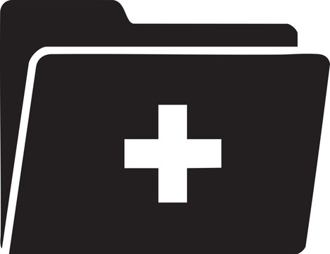 Medical file icon, healthcare folder symbol, black and white vector graphic, medical records logo