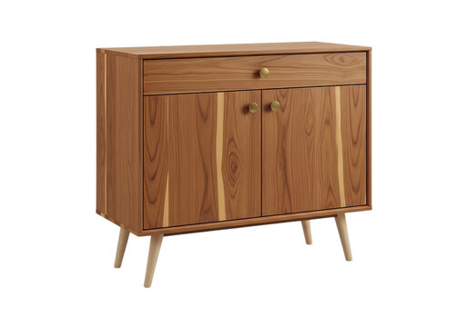 Elegant wooden sideboard with four drawers and hairpin legs isolated on white background
